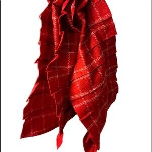 NWT LANDS END Red White Plaid Stitch Pleated Scarf.  Super Freaking Cute. 78"